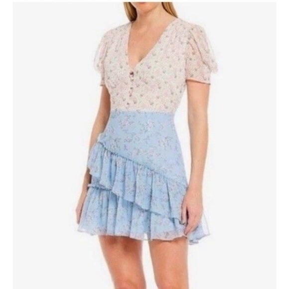 Shabby‎ Chic Floral Dress Medium Pink Blue LoveShackFancy Style Peasant Cottage - Picture 1 of 15